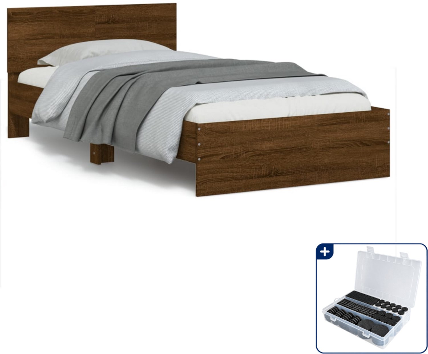 vidaXL bedframe met hoofdbord - 100 x 200 cm - bruineiken - Inclusief antikrasvilt 177-delig