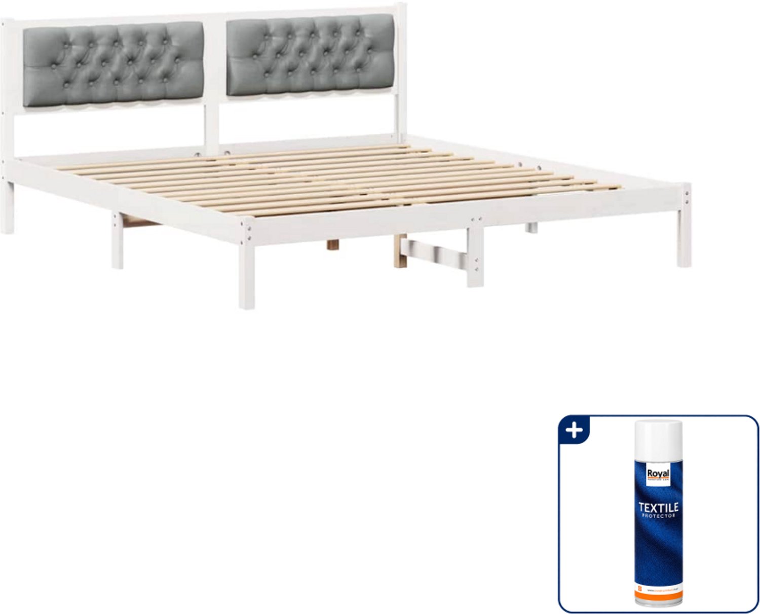 vidaXL Bedframe - Queensize - 160 x 200 cm - lichtgrijs - Inclusief textielbeschermer 500 ml Wit