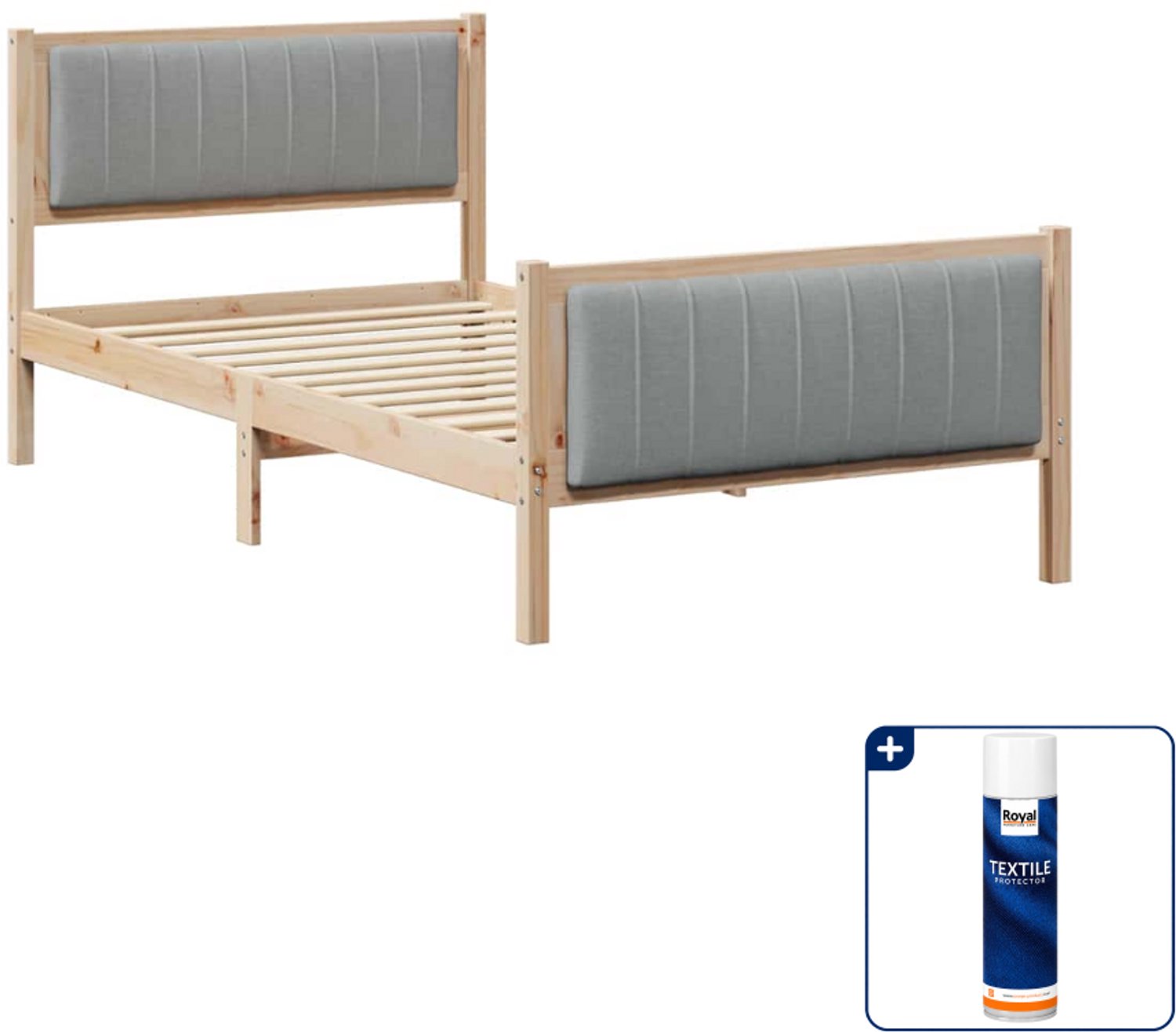 vidaXL bedframe - 100 x 200 cm - massief grenenhout - bruin/lichtgrijs - Inclusief textielbeschermer 500 ml
