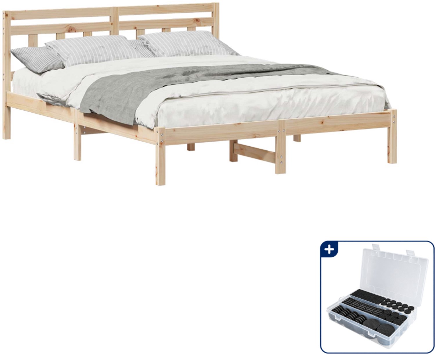 vidaXL bedframe - 150 x 200 cm - massief grenenhout - bruin - Inclusief antikrasvilt 177-delig