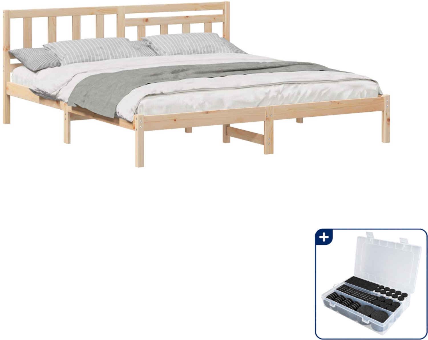 vidaXL Bedframe - Queensize - 160 x 200 cm - massief grenenhout - bruin - Inclusief antikrasvilt 177-delig