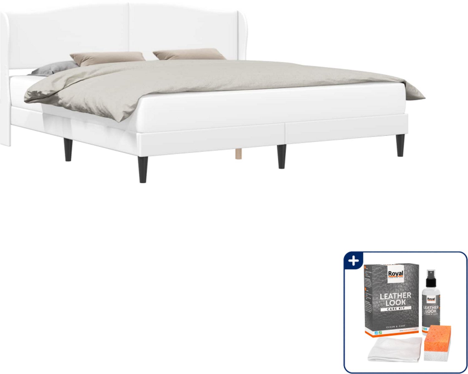 vidaXL Bedframe - 200 x 200 cm - kunstleer - wit - Inclusief onderhoudsset voor kunstleer 150 ml