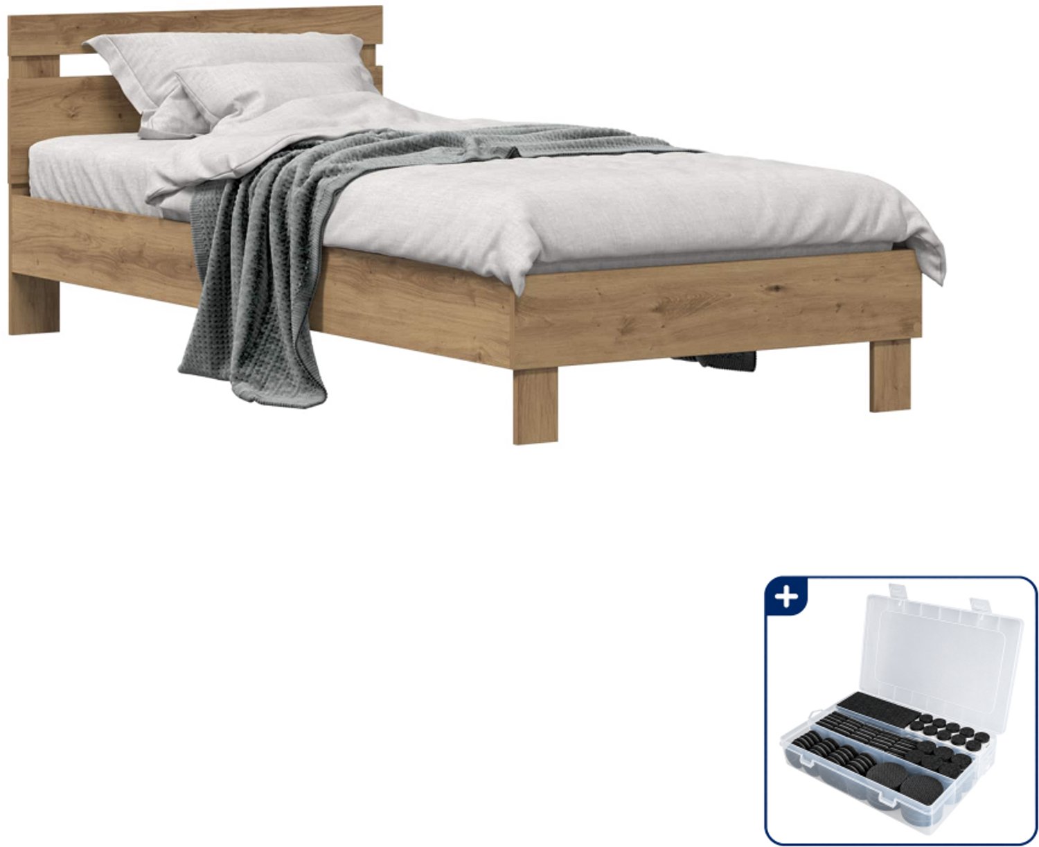 vidaXL bedframe - 75 x 190 cm - bewerkt hout - artisan eiken - Inclusief antikrasvilt 177-delig Bruin