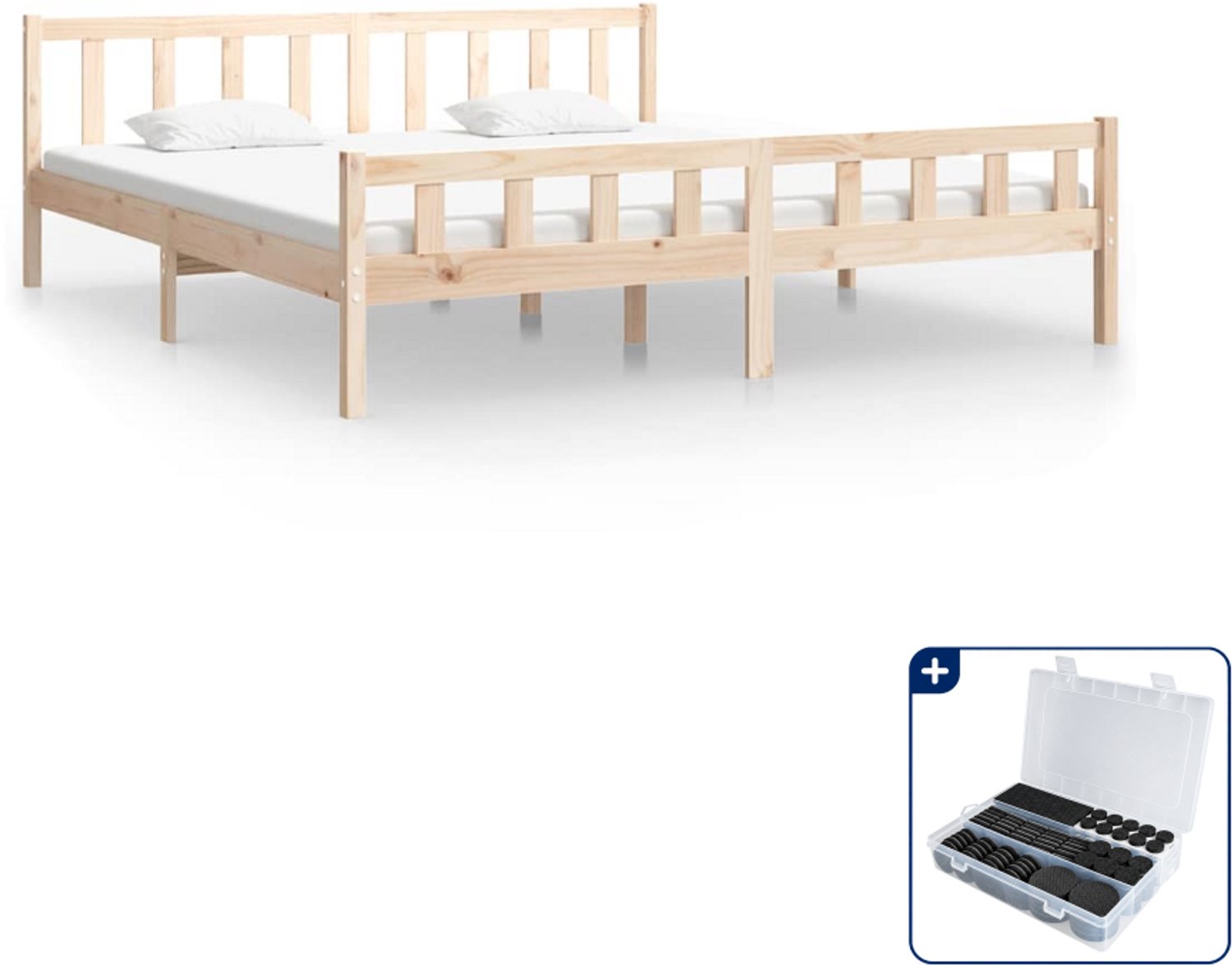 vidaXL bedframe - Queensize - 160 x 200 cm - massief grenenhout - Inclusief antikrasvilt 177-delig Bruin