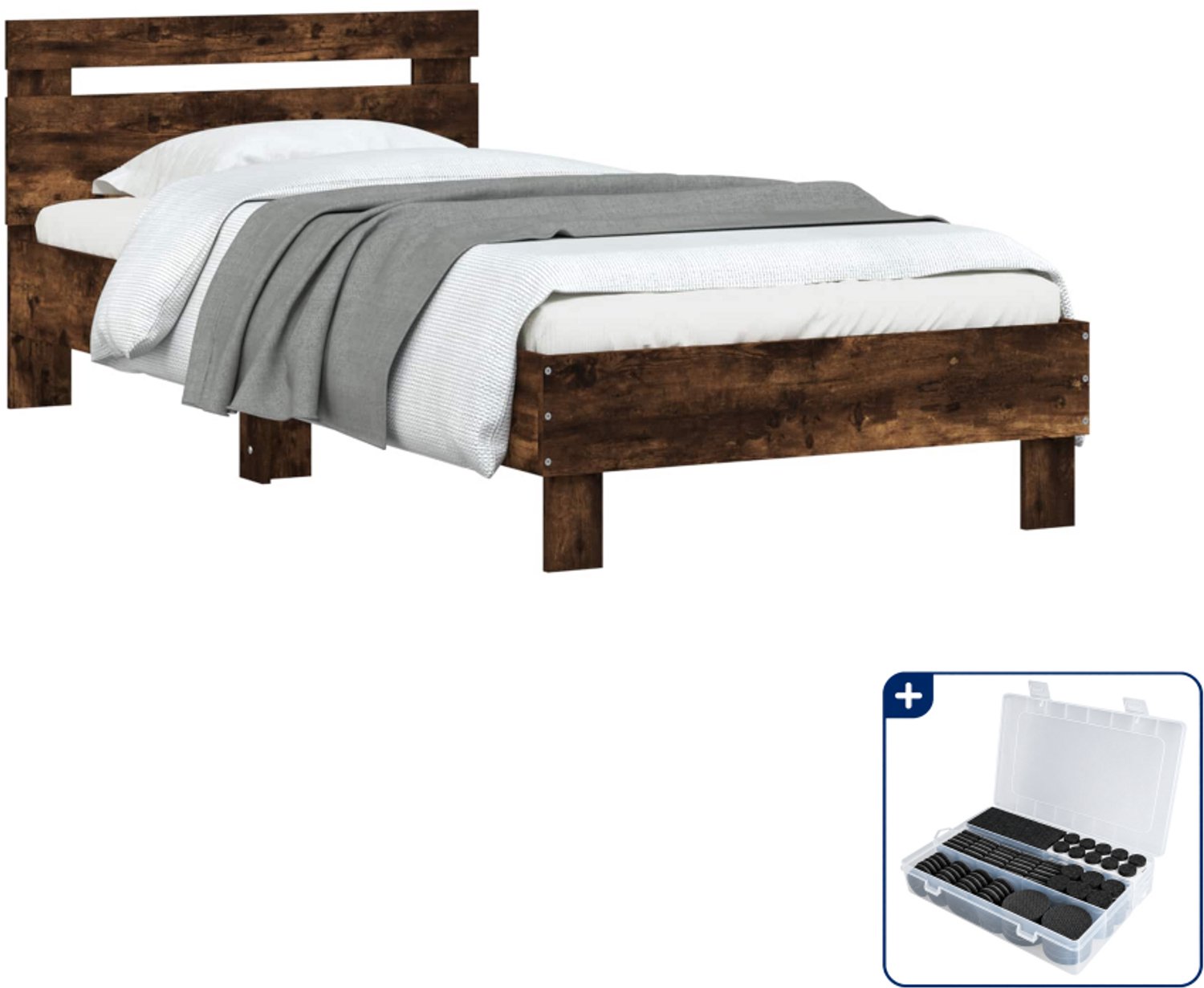 vidaXL bedframe - 80 x 200 cm - bewerkt hout - gerookt eiken - Inclusief antikrasvilt 177-delig Bruin