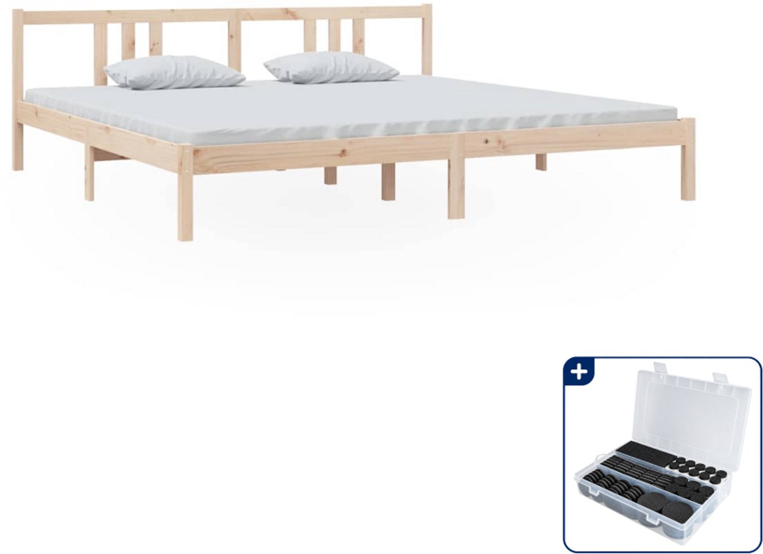 vidaXL bedframe - 200 x 200 cm - massief grenenhout - Inclusief antikrasvilt 177-delig Bruin