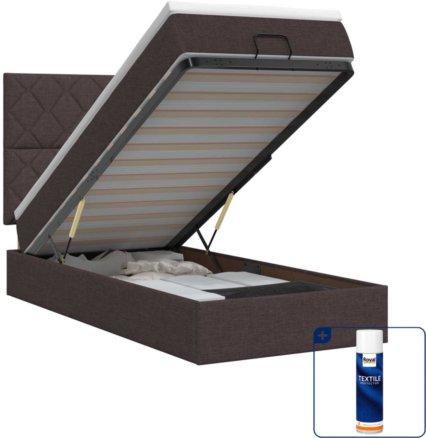 vidaXL ottoman bed met matras - 100 x 200 cm - stof - donkerbruin - Inclusief textielbeschermer 500 ml