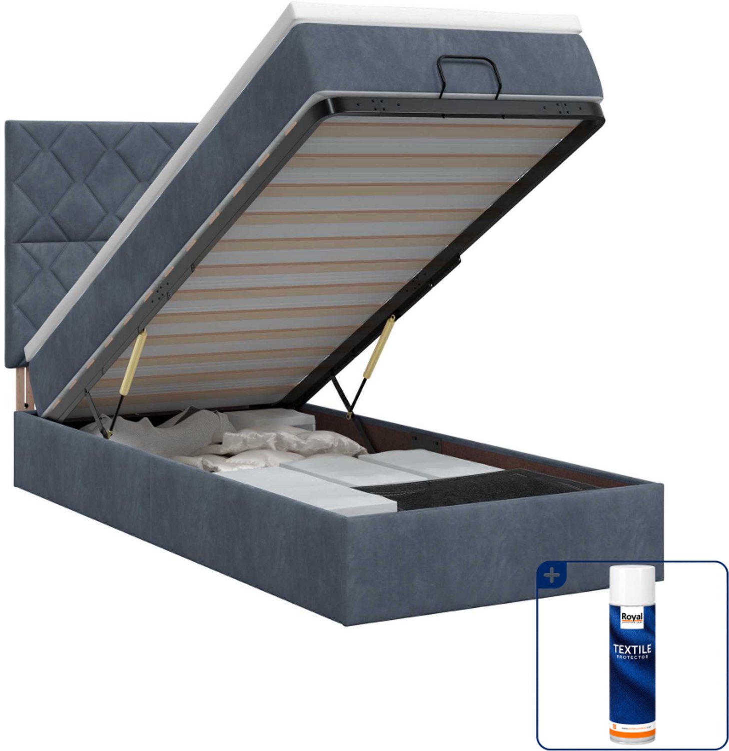 vidaXL ottoman bed met matras - 100 x 200 cm - fluweel - donkergrijs - Inclusief textielbeschermer 500 ml Donker Grijn
