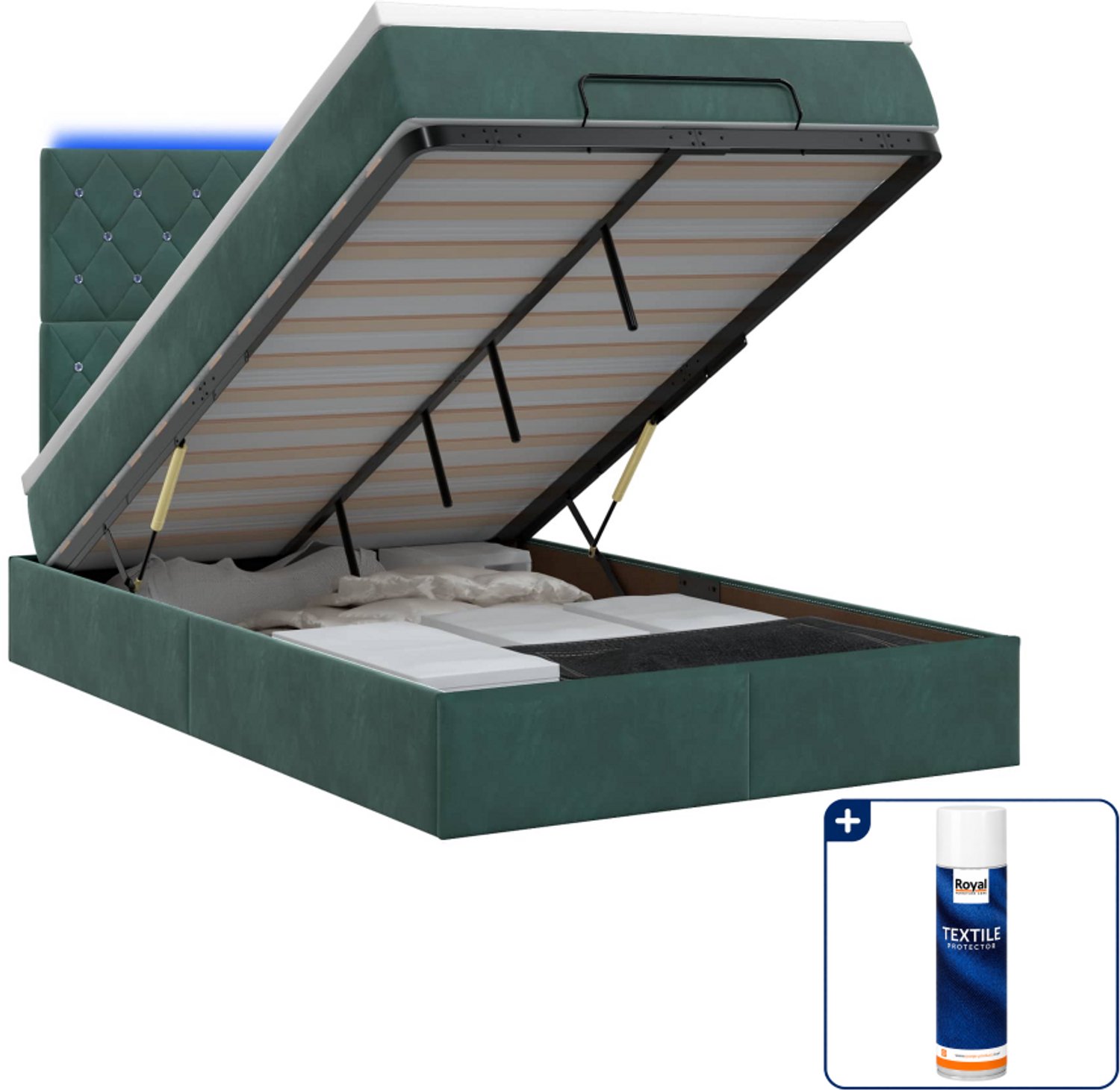 vidaXL ottoman bed - 120 x 200 cm - donkergroen - Inclusief textielbeschermer 500 ml