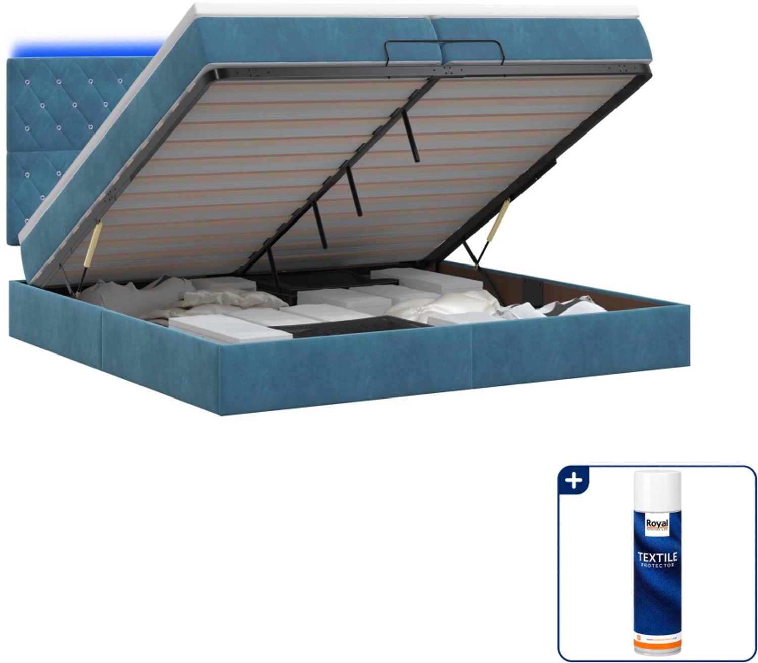 vidaXL Super kingsize bed - 200 x 200 cm - fluweel - donkerblauw - Inclusief textielbeschermer 500 ml