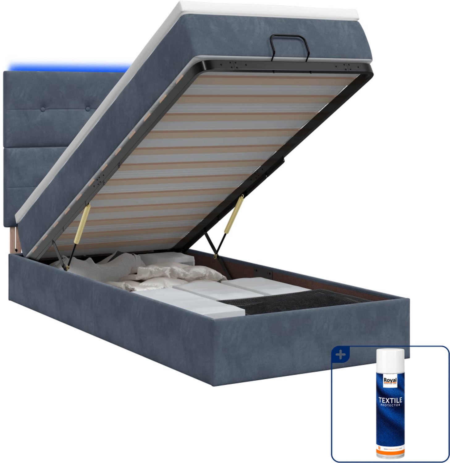 vidaXL ottoman bed - 90 x 190 cm - fluweel - donkergrijs - Inclusief textielbeschermer 500 ml