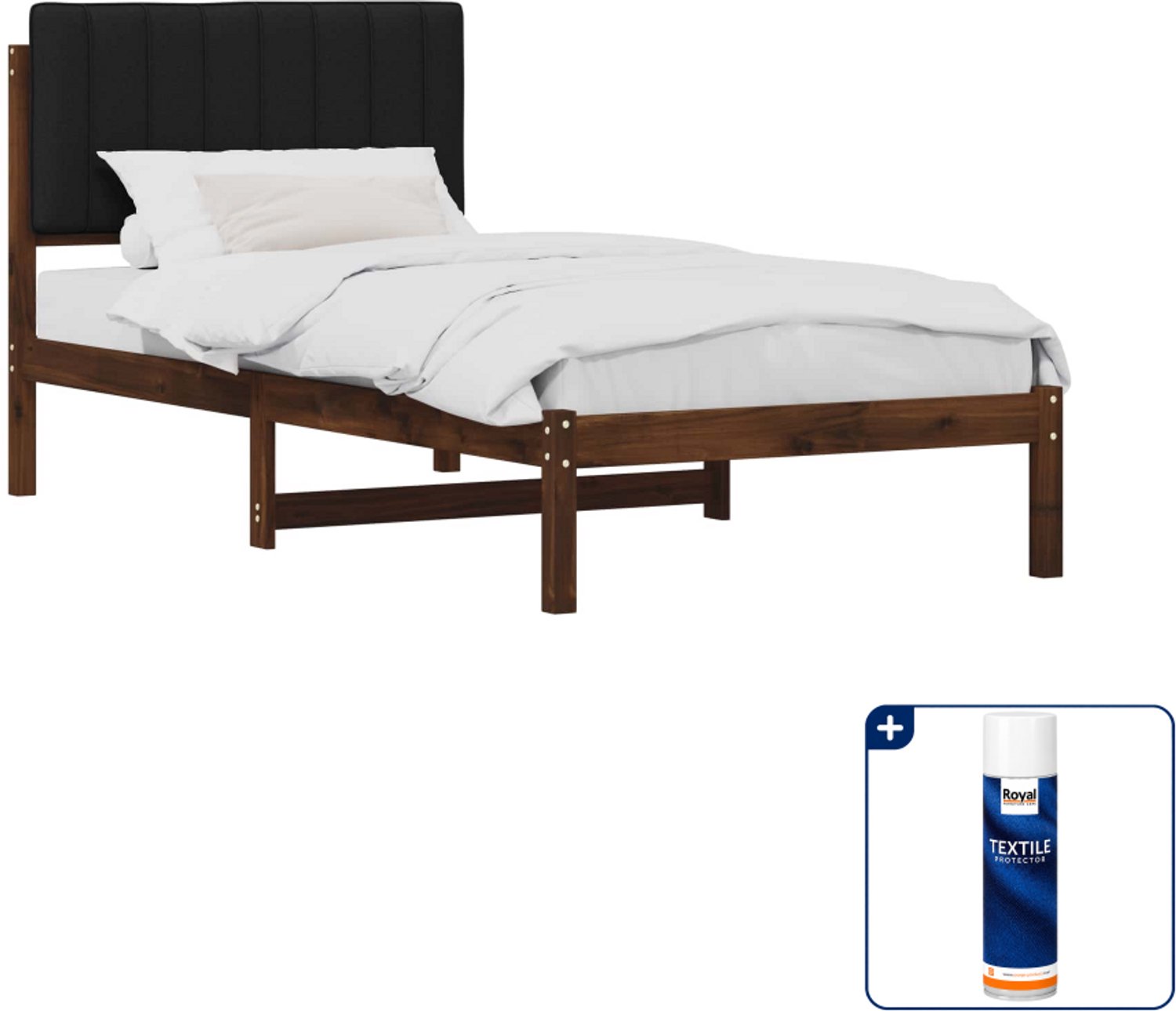 vidaXL bedframe - 75 x 190 cm - massief acaciahout - donkerbruin en zwart - Inclusief textielbeschermer 500 ml