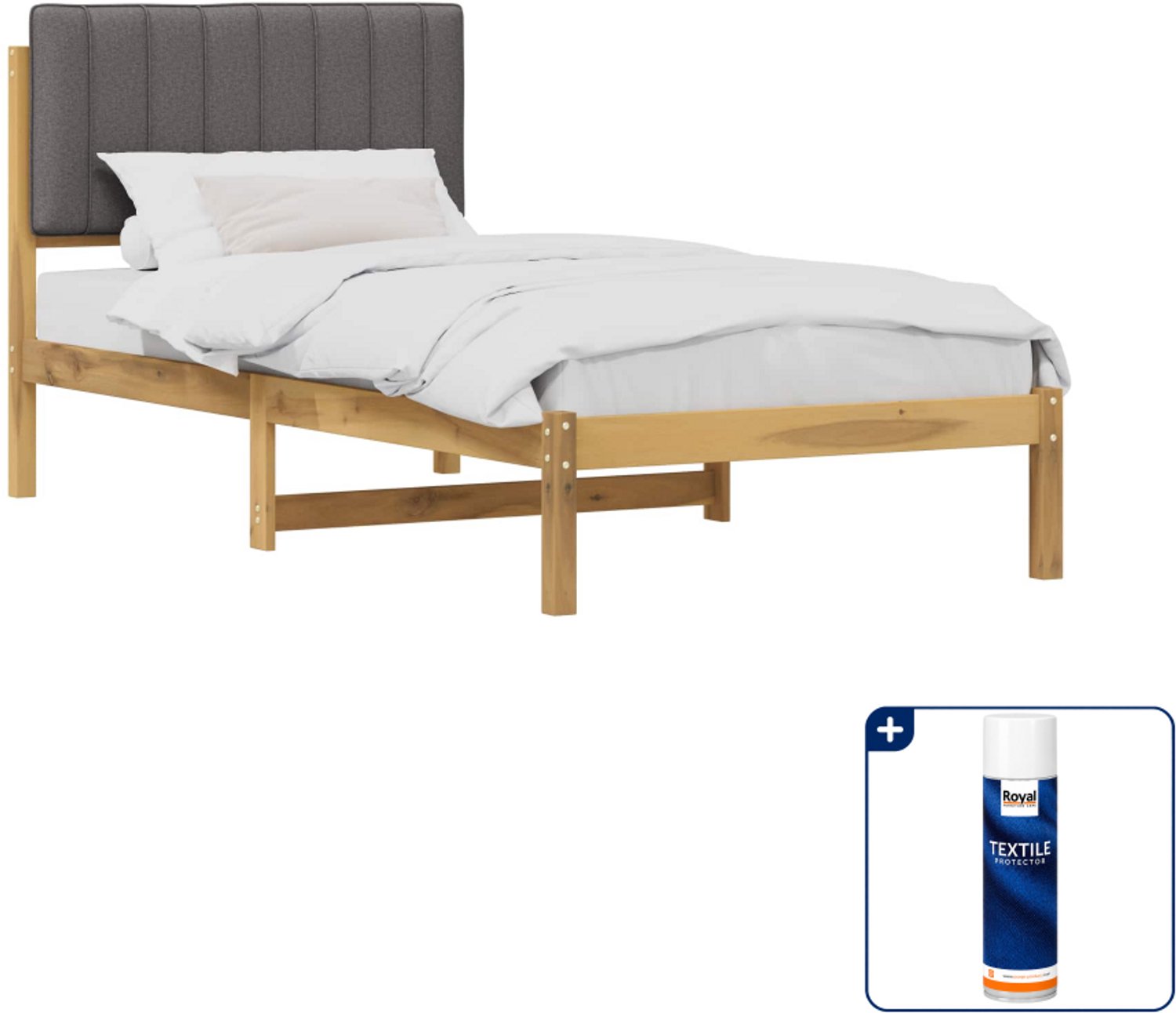 vidaXL bedframe - 100 x 200 cm - whitewash en lichtgrijs - Inclusief textielbeschermer 500 ml Bruin