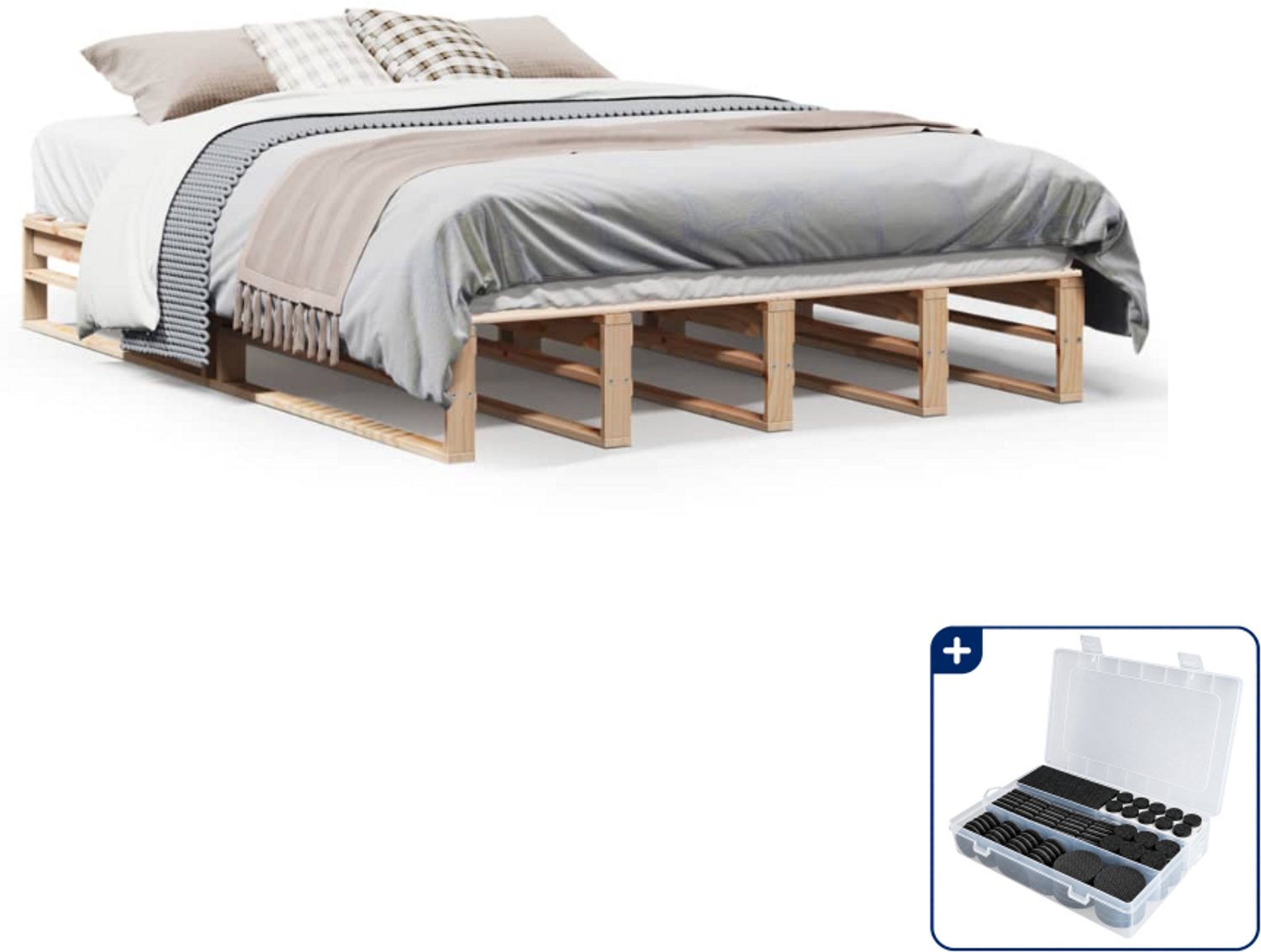 vidaXL bedframe - 135 x 190 cm - massief grenenhout - Inclusief antikrasvilt 177-delig Bruin