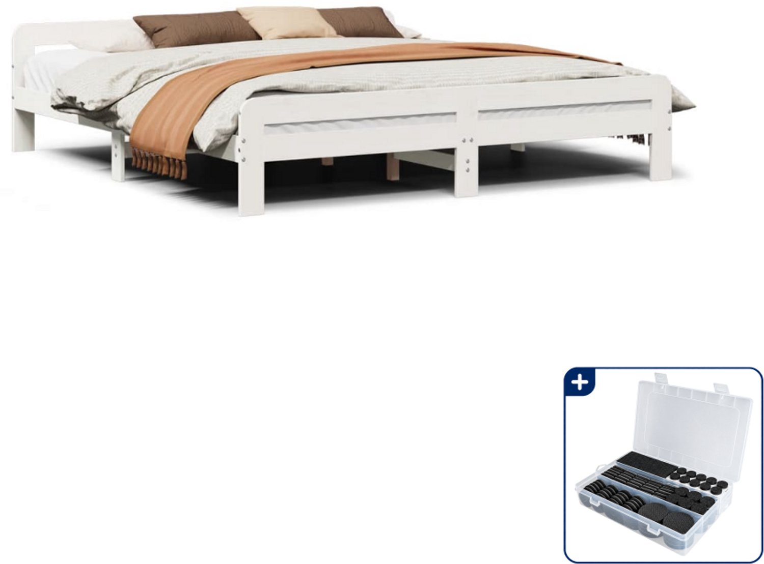 vidaXL Bedframe - 200 x 200 cm - massief grenenhout - wit - Inclusief antikrasvilt 177-delig
