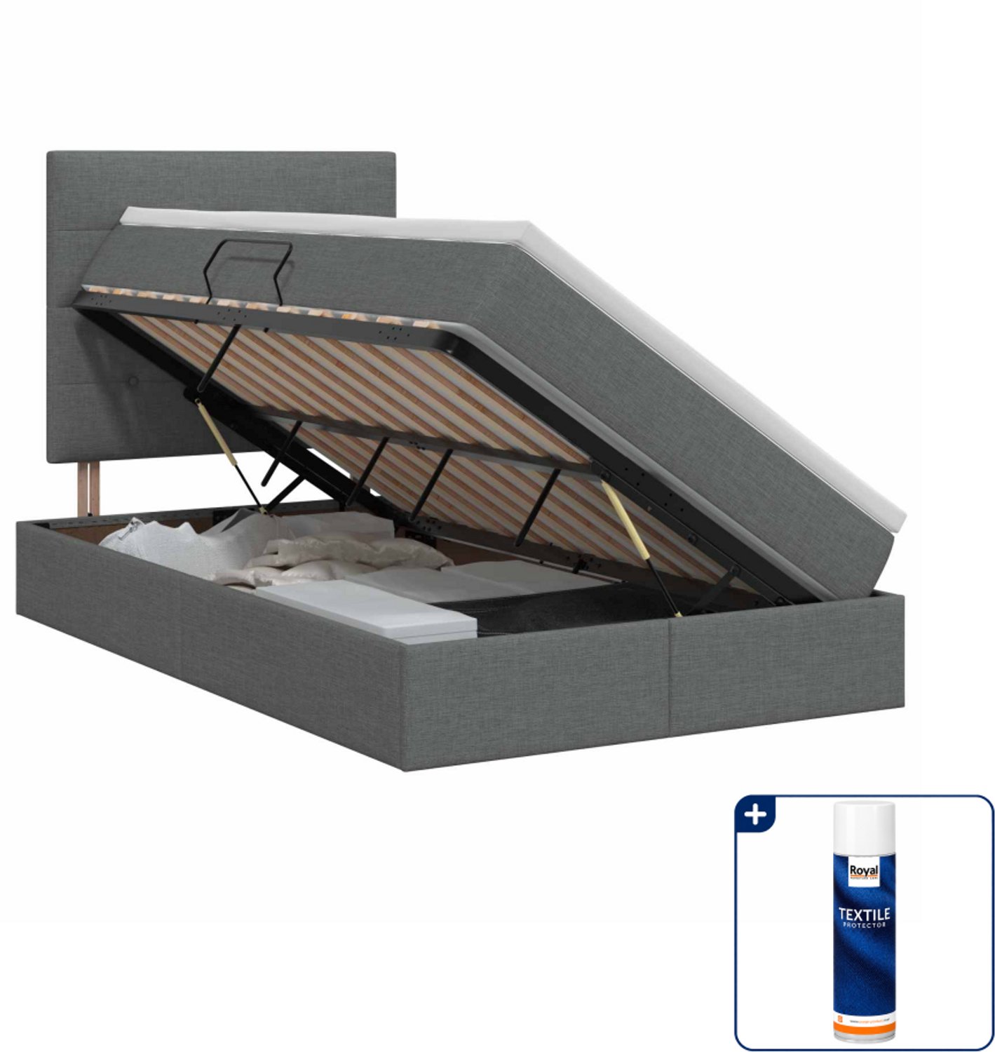vidaXL opbergbed met matras - 120 x 200 cm - kunstleer - donkergrijs - Inclusief textielbeschermer 500 ml Donker Grijn