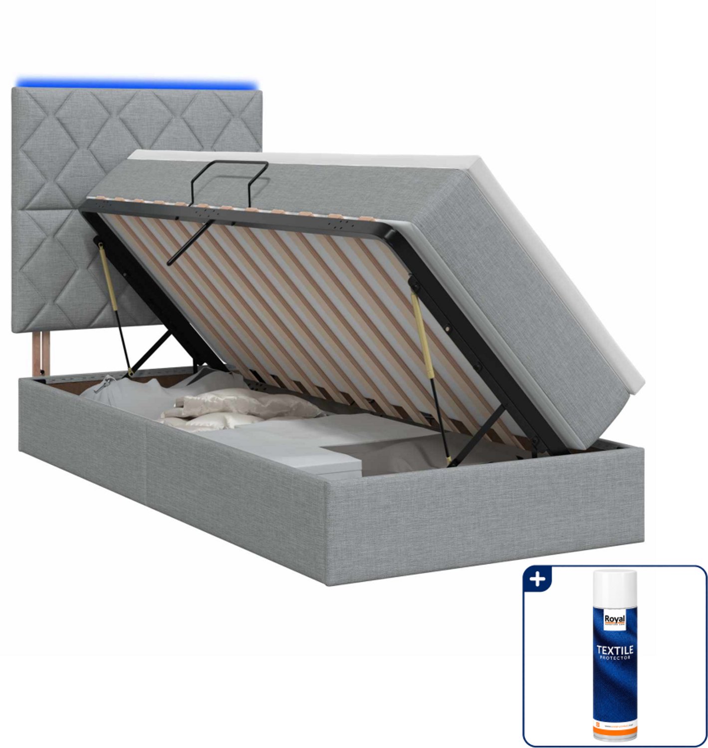 vidaXL led opslagbed met matras - 90 x 200 cm - lichtgrijs - Inclusief textielbeschermer 500 ml