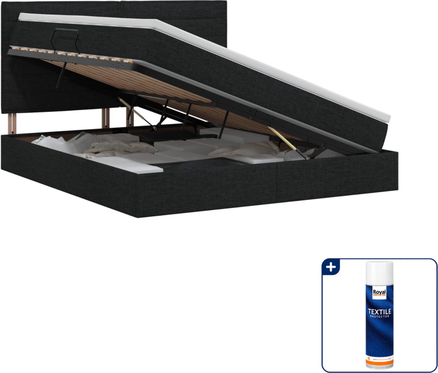 vidaXL Opbergbed met matras - 140 x 190 cm - zwart - Inclusief textielbeschermer 500 ml
