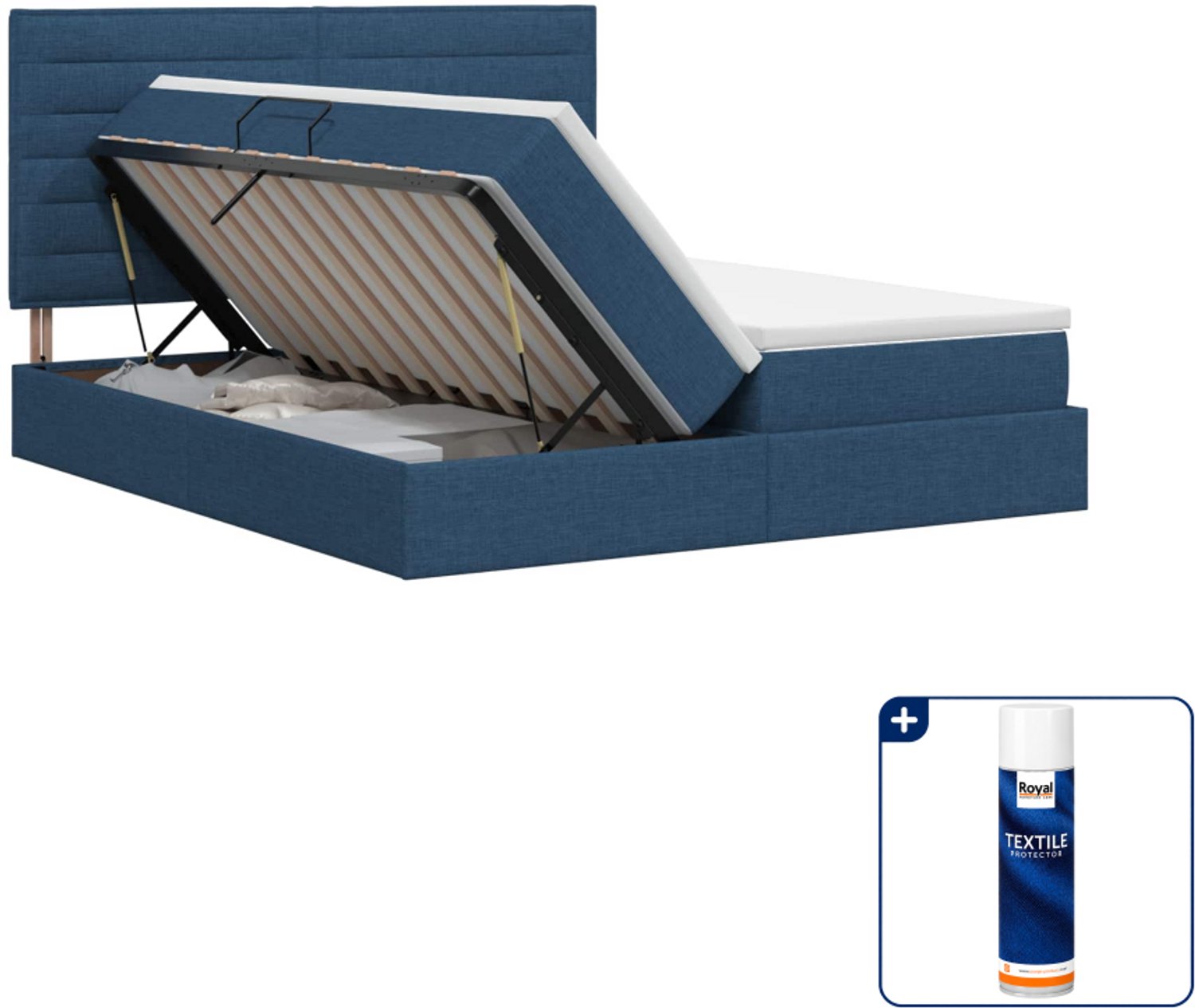 vidaXL opbergbed Kingsize - 180 x 200 cm - blauw - Inclusief textielbeschermer 500 ml