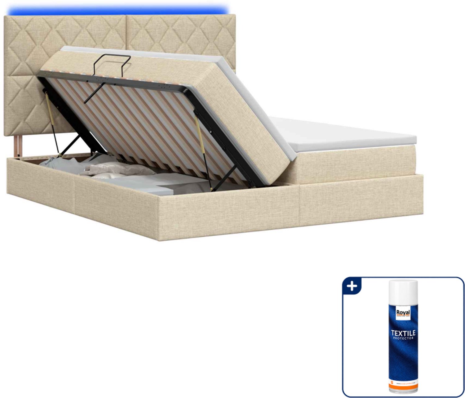 vidaXL LED opbergbed - Kingsize - 180 x 200 cm - crèmekleurig - Inclusief textielbeschermer 500 ml
