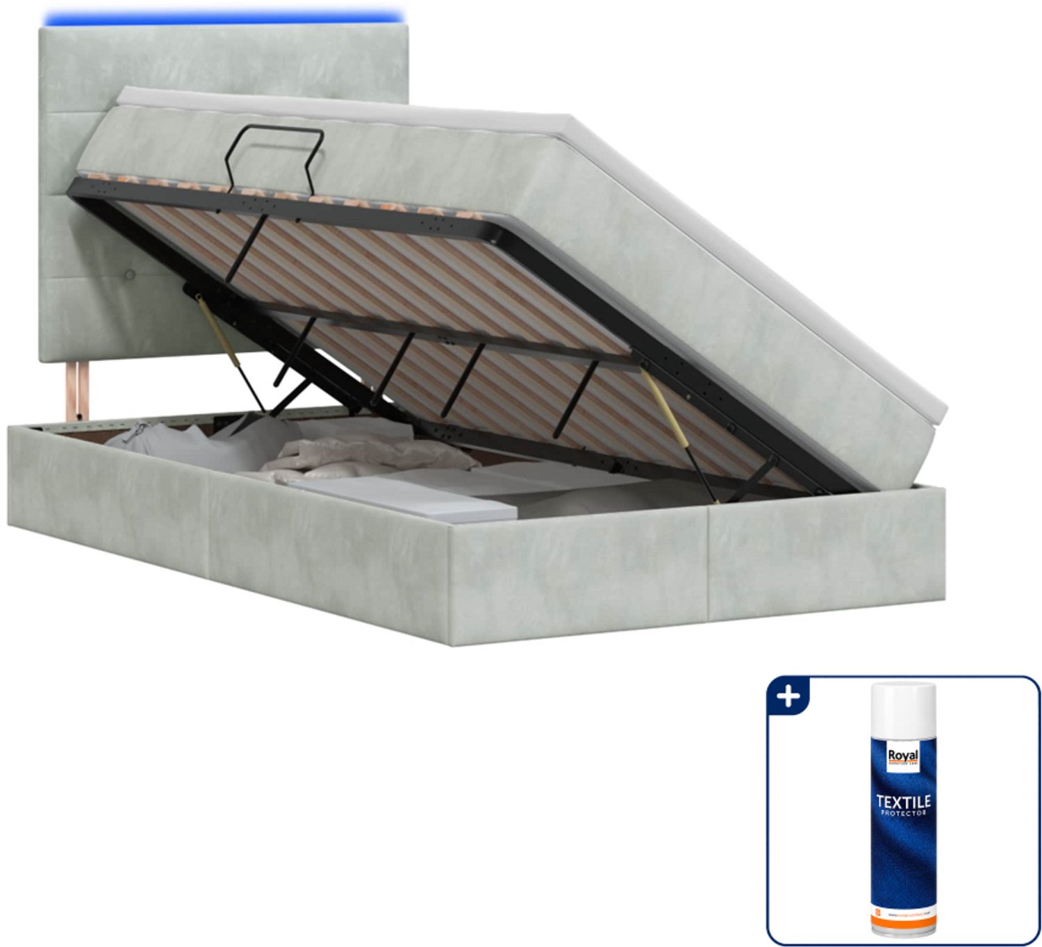 vidaXL LED opslagbed met matras - 120 x 200 cm - fluweel - lichtgrijs - Inclusief textielbeschermer 500 ml