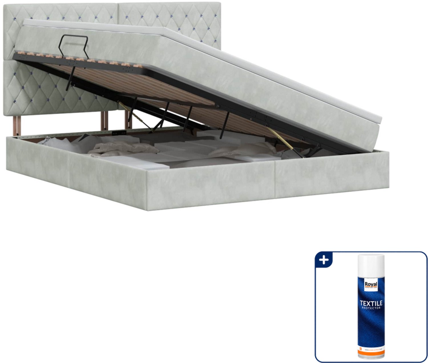 vidaXL opbergbed met matras - Queensize 160 x 200 cm - lichtgrijs - Inclusief textielbeschermer 500 ml