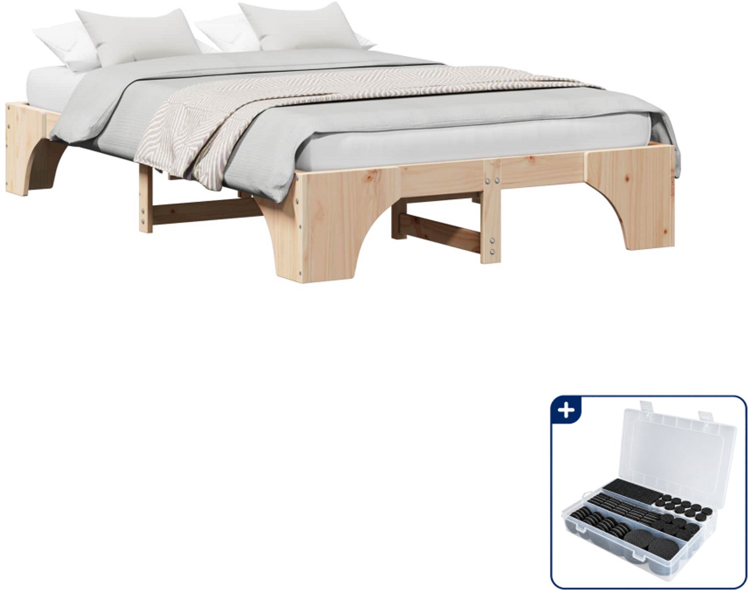 vidaXL Bedframe - 120 x 190 cm - massief grenenhout - Inclusief antikrasvilt 177-delig Bruin