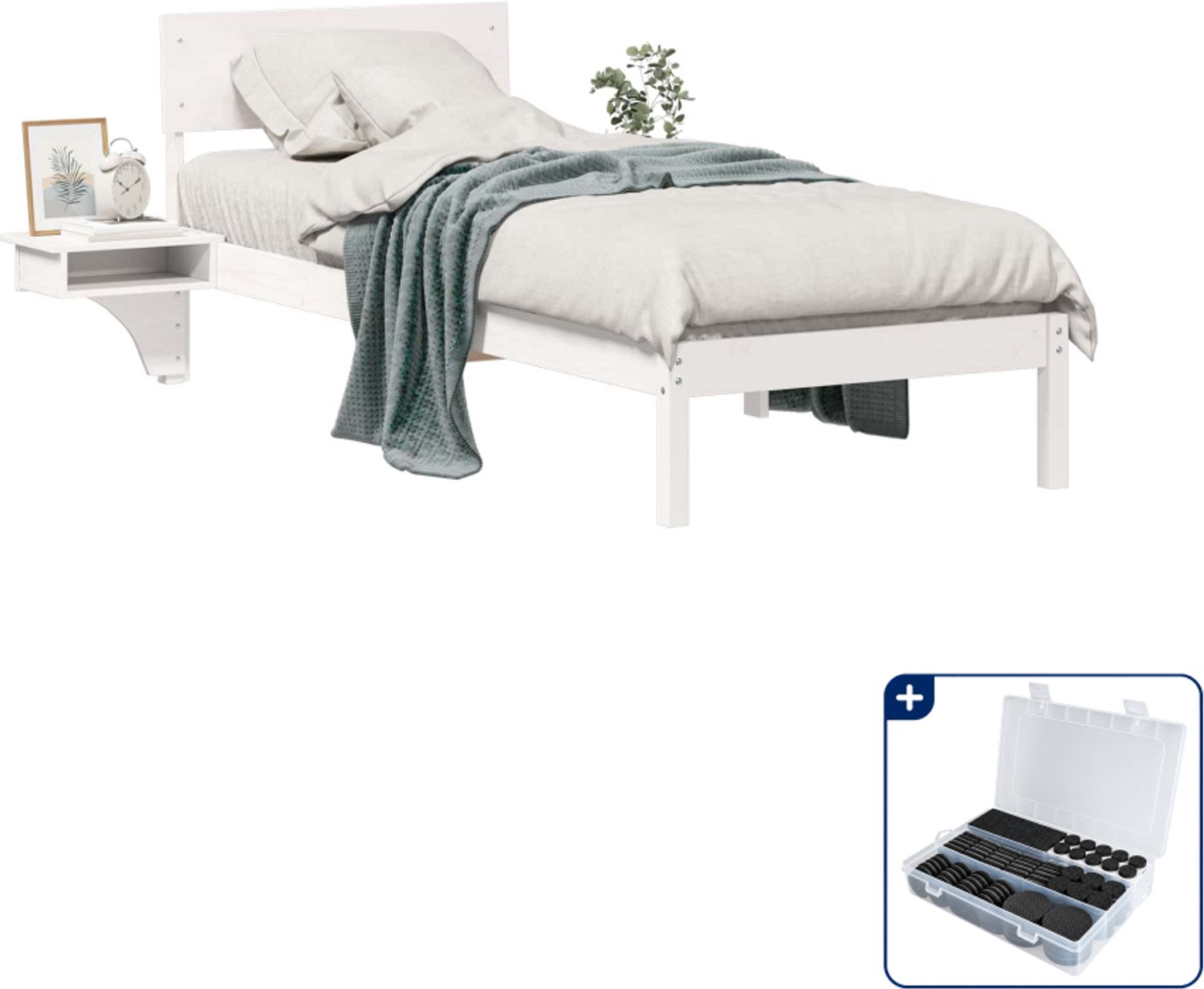 vidaXL bedframe - 75 x 190 cm - massief grenenhout - wit - Inclusief antikrasvilt 177-delig