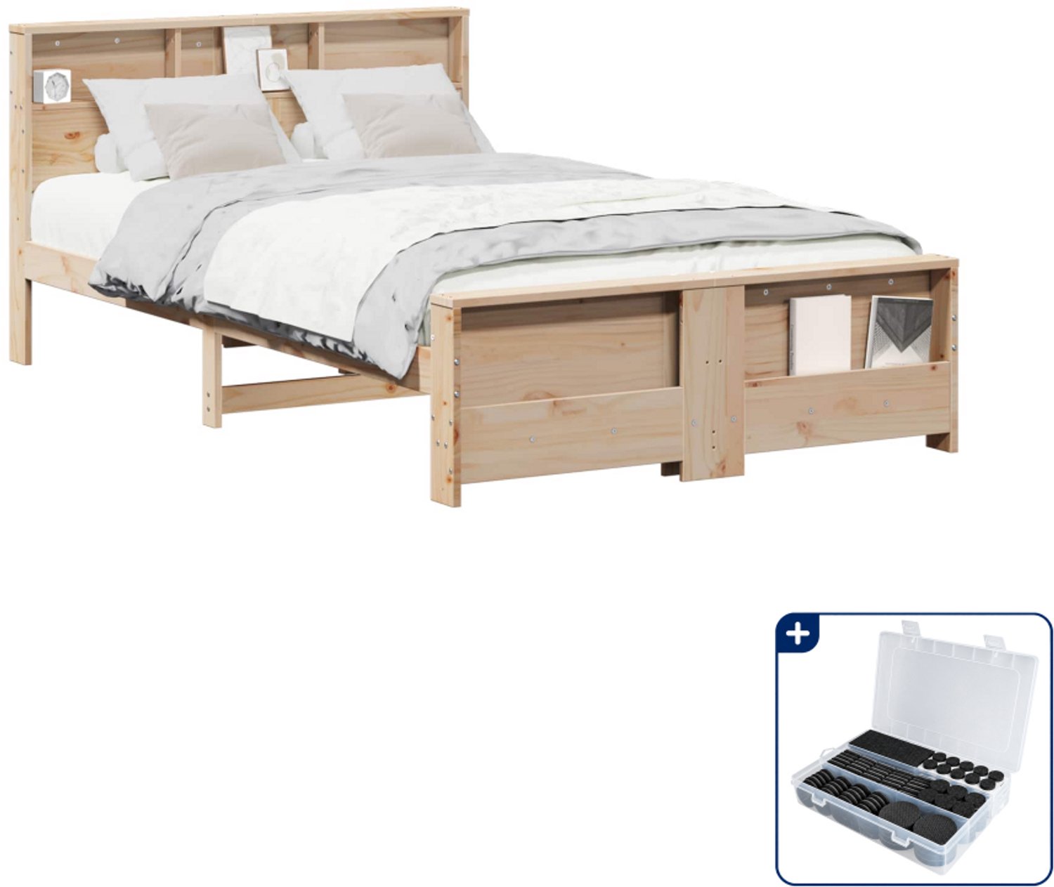 vidaXL bedframe - 120 x 200 cm - massief grenenhout - bruin - Inclusief antikrasvilt 177-delig Beige