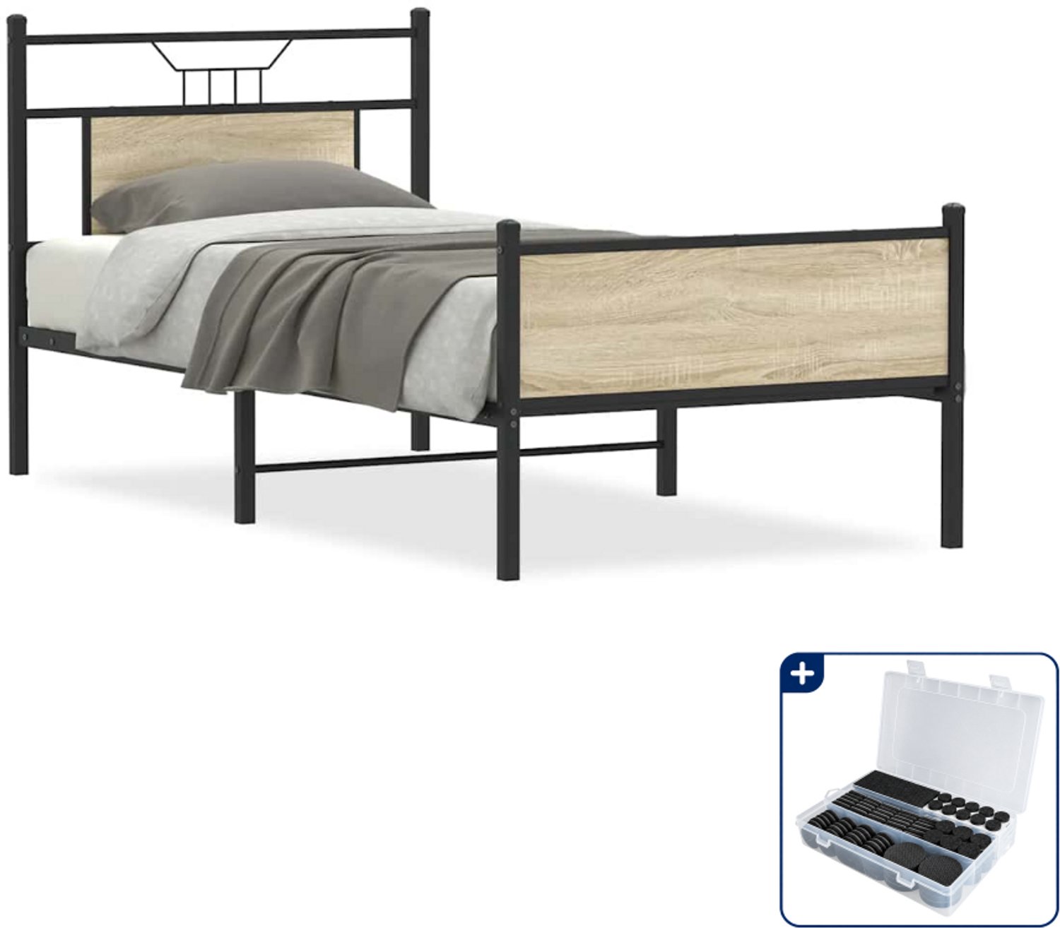 vidaXL Bedframe - 75 x 190 cm - sonoma eiken - Inclusief antikrasvilt 177-delig Bruin