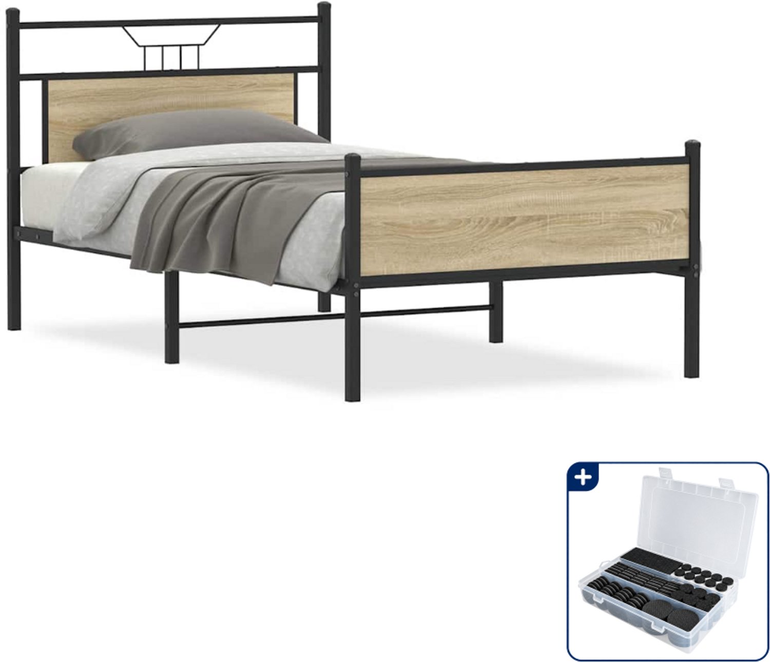 vidaXL bedframe - 100 x 190 cm - sonoma eiken - Inclusief antikrasvilt 177-delig Bruin