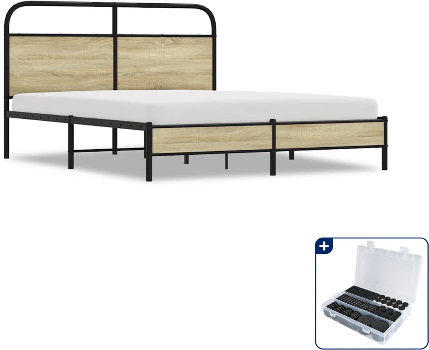 vidaXL bedframe - Queensize - 160 x 200 cm - sonoma eiken - Inclusief antikrasvilt 177-delig Bruin