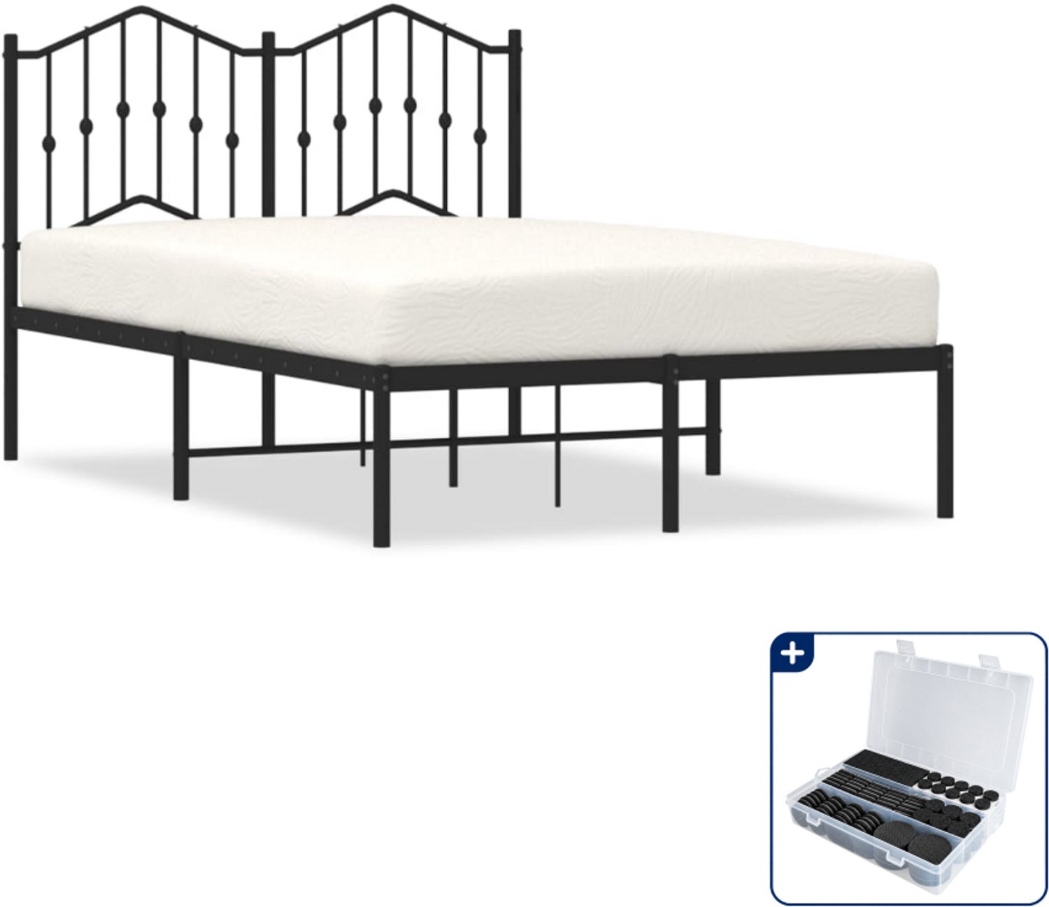 vidaXL bedframe met hoofdbord - 120 x 190 cm - staal - zwart - Inclusief antikrasvilt 177-delig
