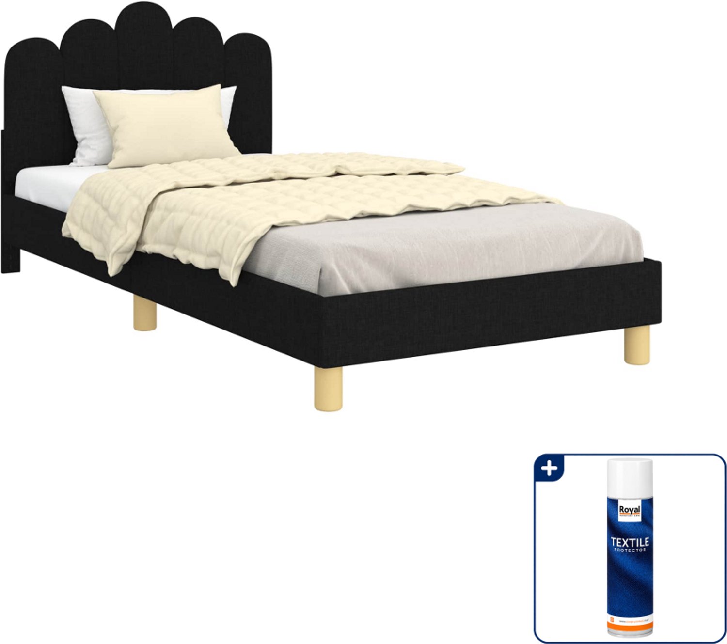 vidaXL kinderbedframe - 90 x 190 cm - bewerkt hout - zwart - Inclusief textielbeschermer 500 ml