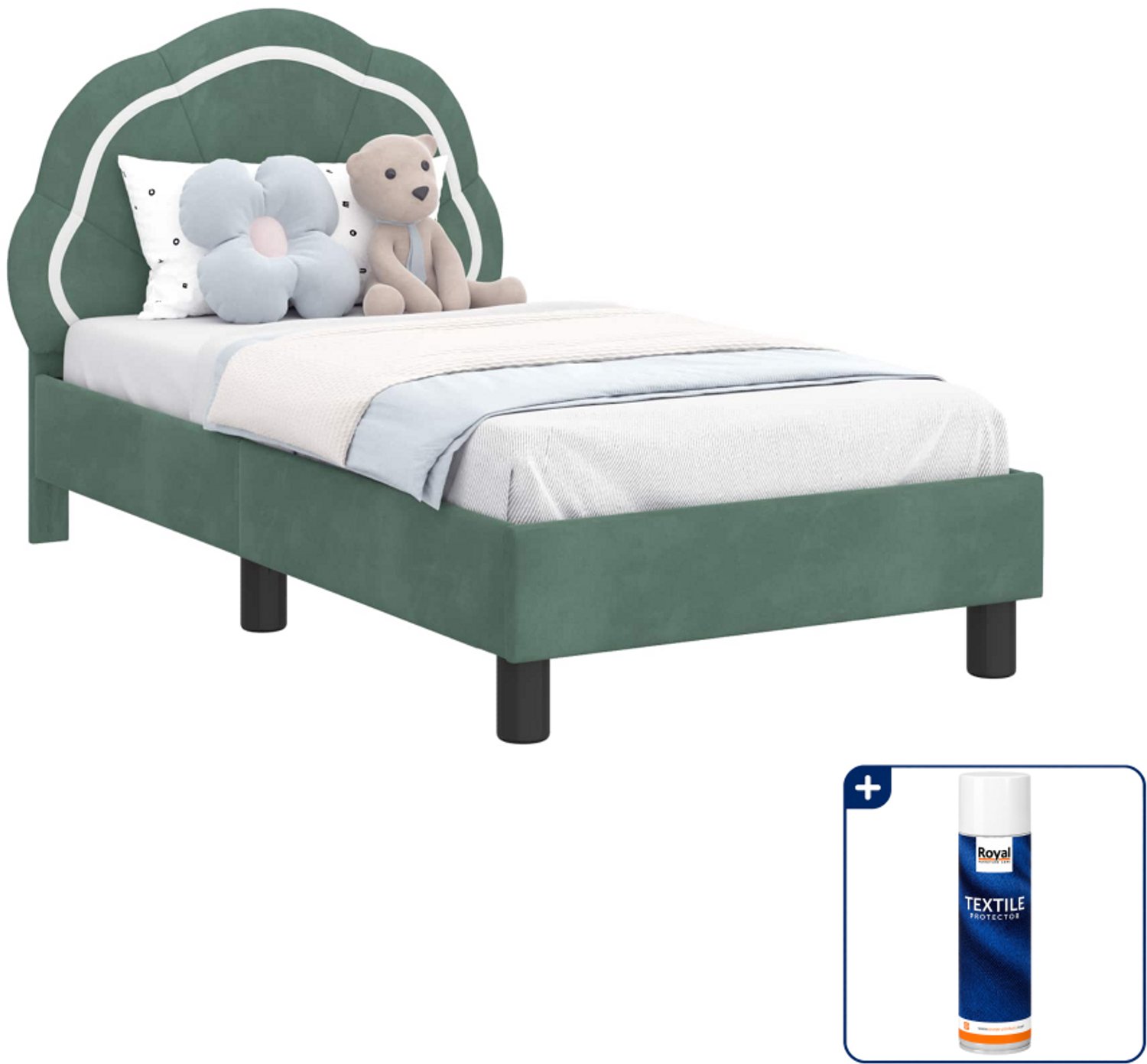 vidaXL peuterbedframe - 70 x 140 cm - fluweel - zeegroen - Inclusief textielbeschermer 500 ml