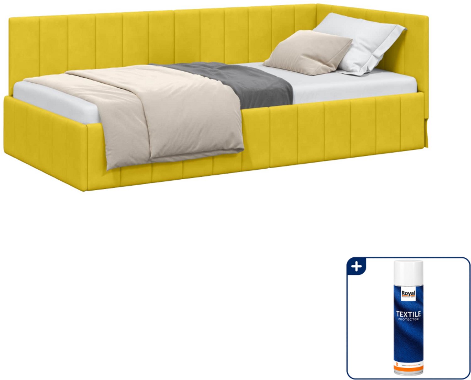 vidaXL hoekbedframe - 90 x 190 cm - fluweel - geel - Inclusief textielbeschermer 500 ml