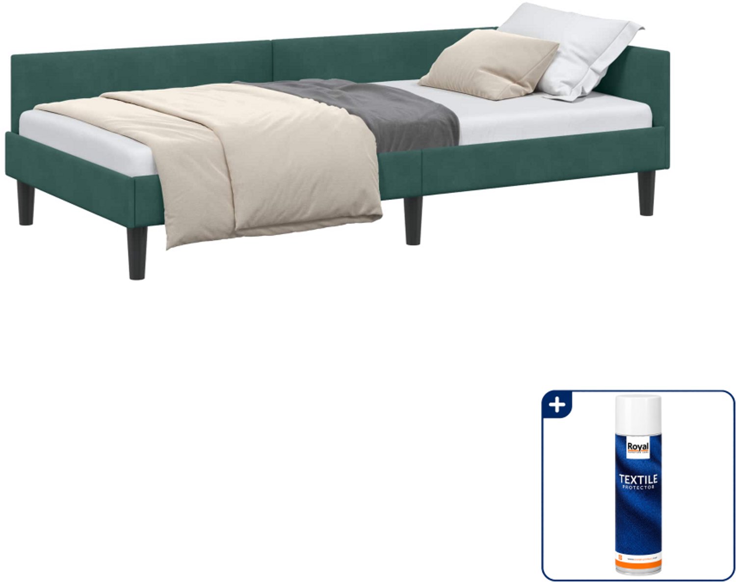 vidaXL hoekbedframe - 80 x 200 cm - fluweel - donkergroen - Inclusief textielbeschermer 500 ml