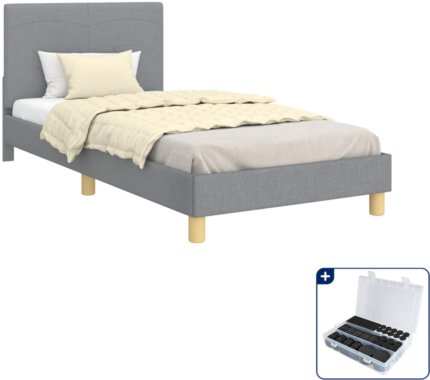 vidaXL kinderbedframe - 90 x 200 cm - bewerkt hout - lichtgrijs - Inclusief antikrasvilt 177-delig