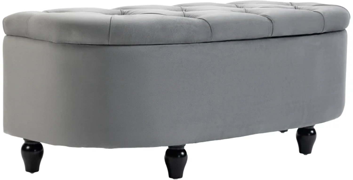 ZYLARO Opbergpoef - Gestoffeerde bank - Soft-close deksel - Fluwelen look - 120 x 46 x 42 cm - Donkergrijs