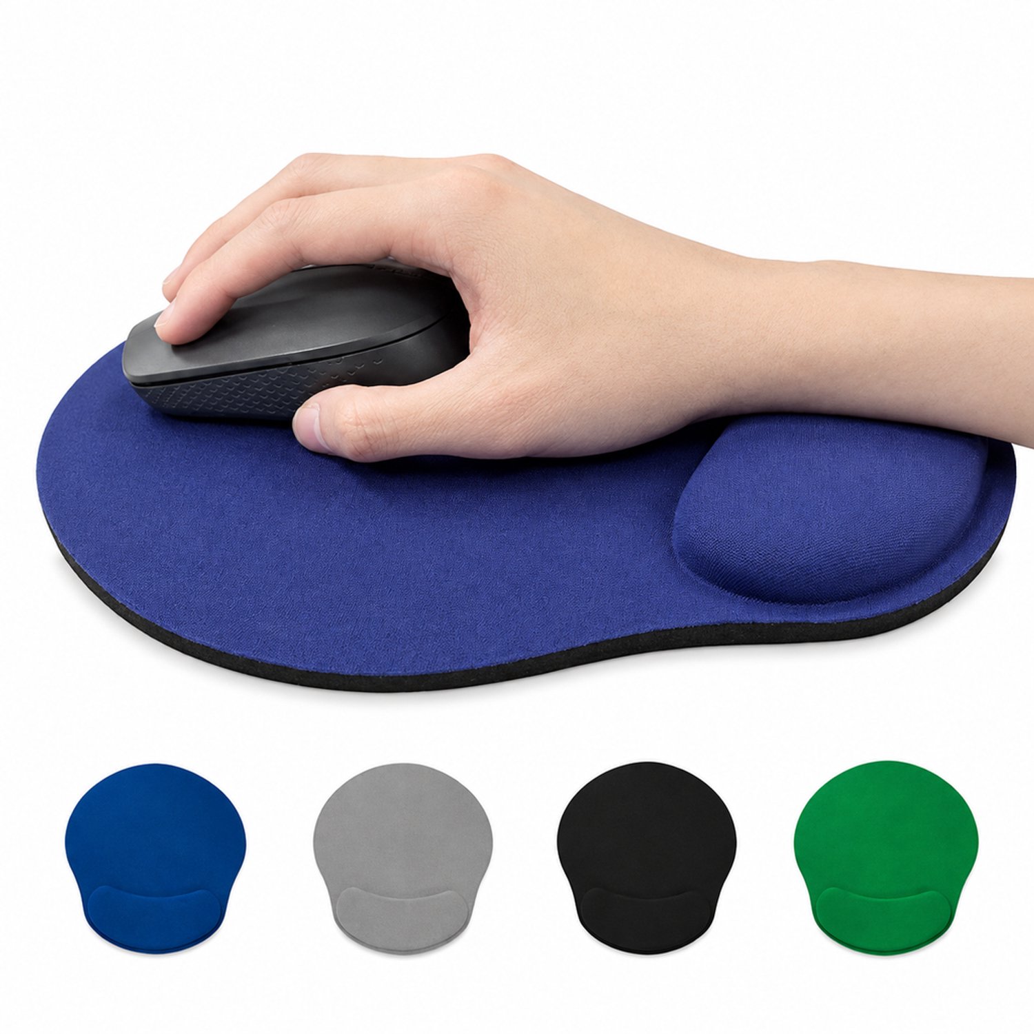 Muismat met polssteun van EVA, blauw, verhoogde polssteun en vlak muisgedeelte, enkelzijdig, individueel verpakt