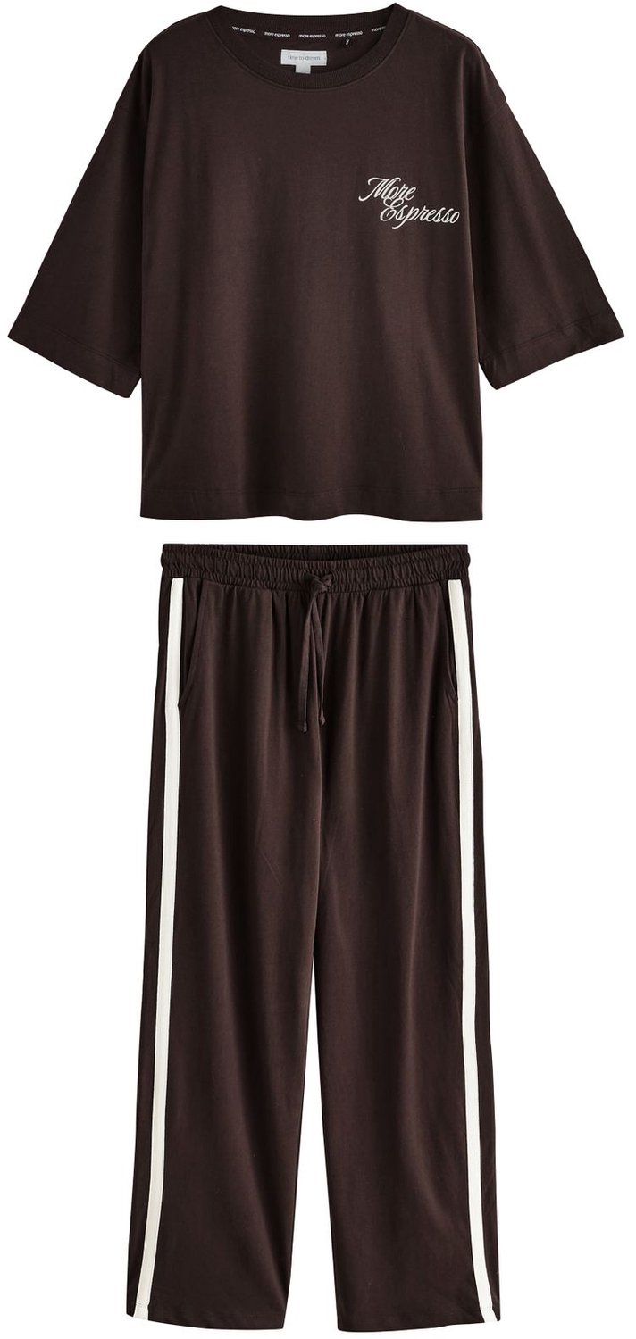 Next Dames - Pyjama met korte mouwen en grafische print - Bruin Chocolate Brown Espresso