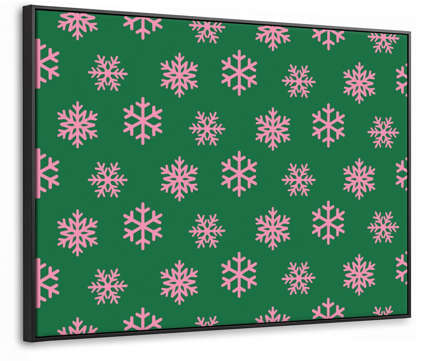 Canvas Schilderij met Baklijst 70x50cm - Sneeuwvlok - Groen - Roze - Kerst - Muurdecoratie woonkamer - Slaapkamer decoratie - Kamer accessoires - Schilderijen op canvas met lijst