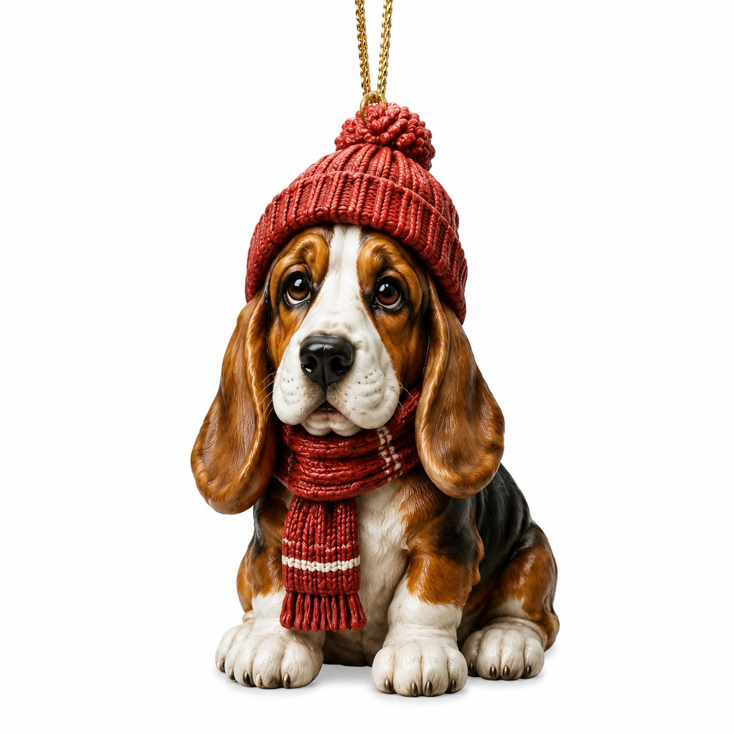 Adventskalender met 24 vakjes en 24 platte acryl hangers - Basset hound - In papieren doos