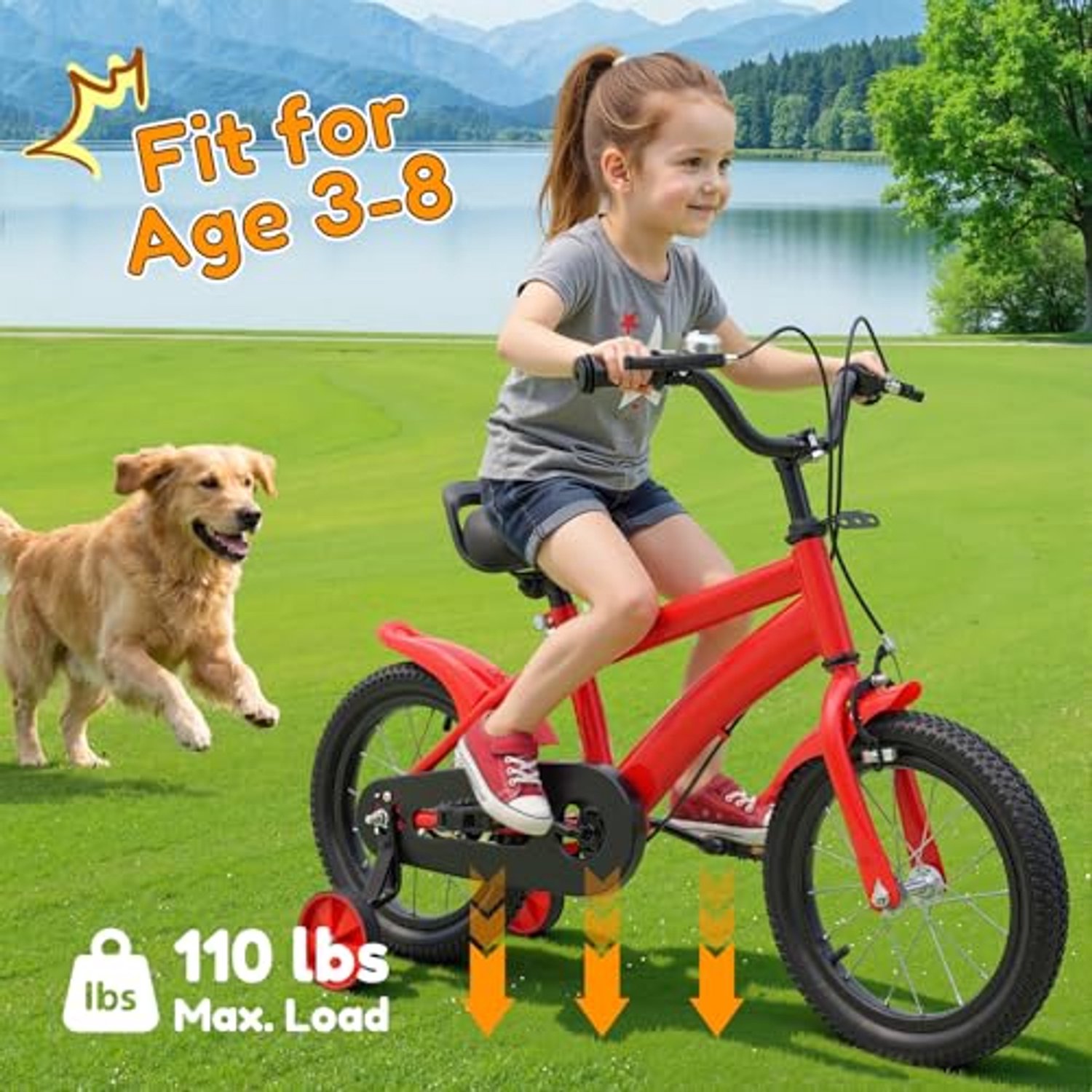 Kinderfiets 14 Inch met Steunwielen Rood Wit