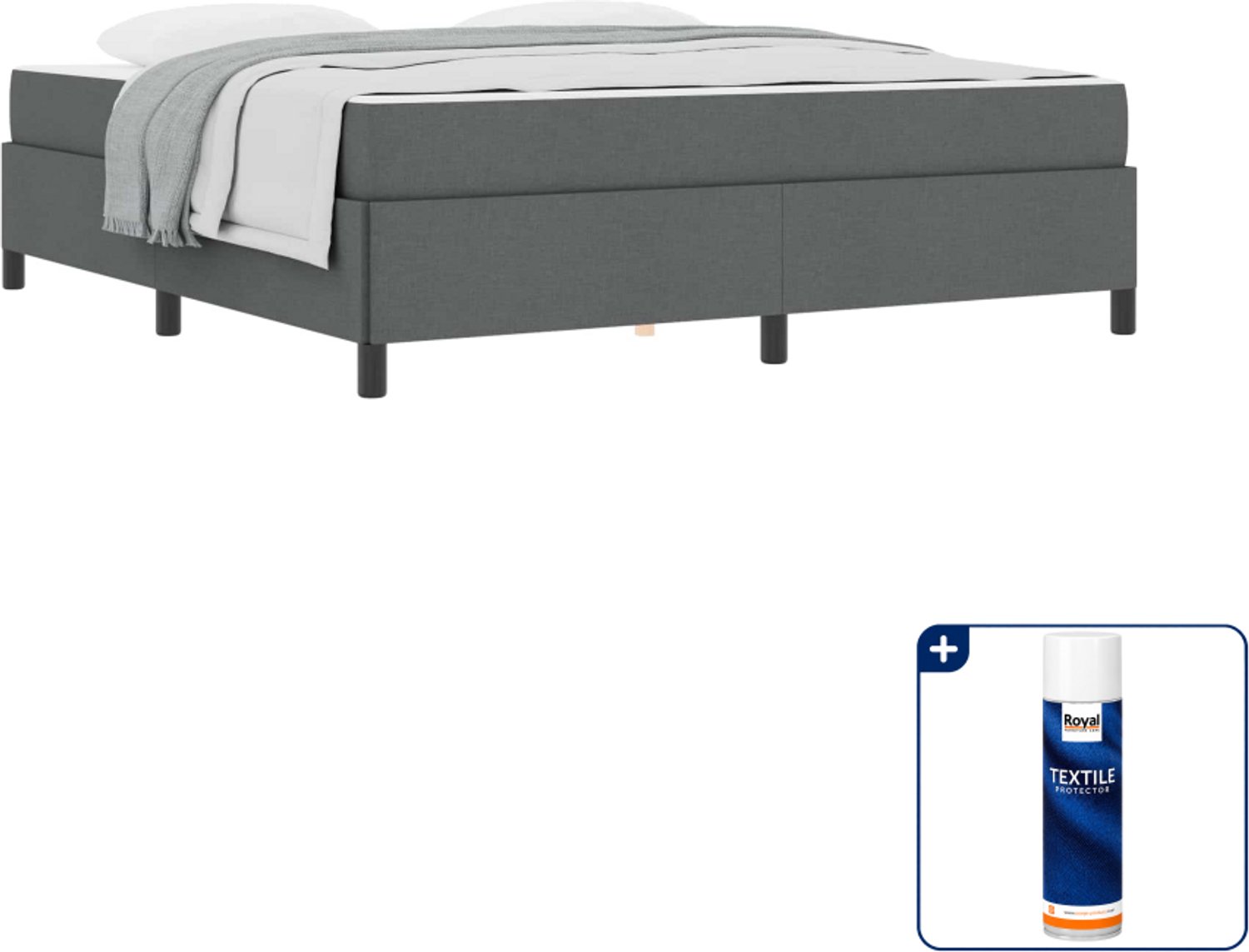 vidaXL Kingsize boxspringbed 180 x 200 cm - donkergrijs - Inclusief textielbeschermer 500 ml Wit