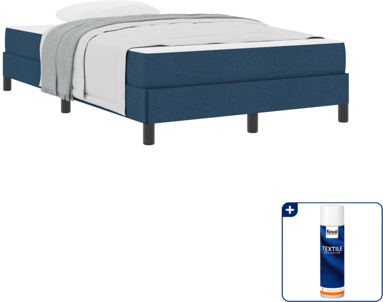 vidaXL boxspringbed - 120 x 200 cm - stof - blauw - Inclusief textielbeschermer 500 ml