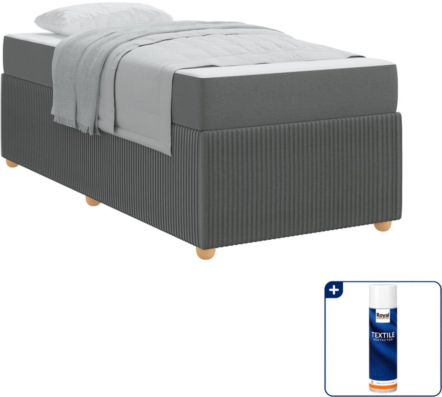 vidaXL bedframe - 90 x 190 cm - donkergrijs - Inclusief textielbeschermer 500 ml Crème