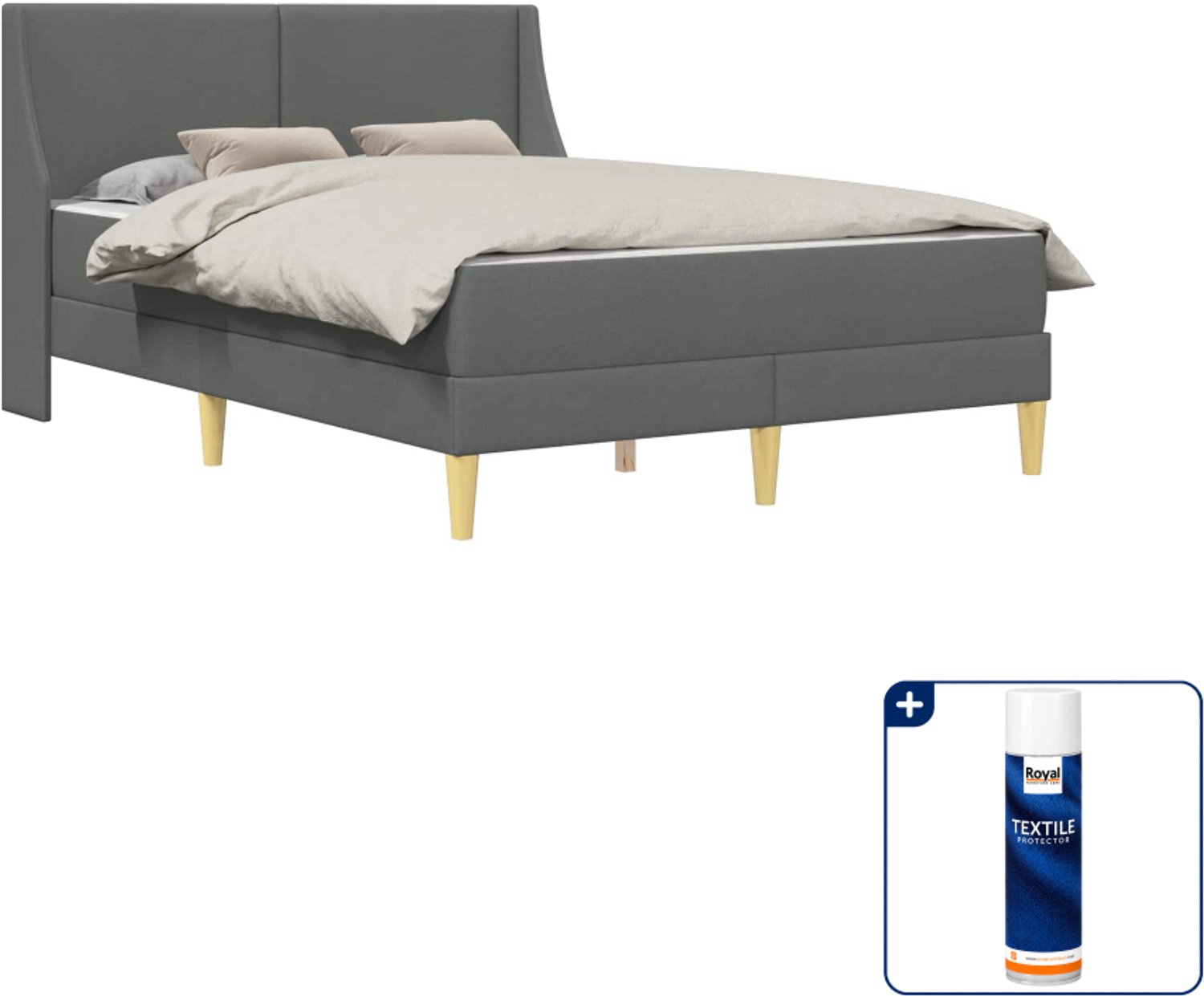 vidaXL Bedframe met matras - Small double - 140 x 200 cm - Donkergrijs - Inclusief textielbeschermer 500 ml Donker Grijn