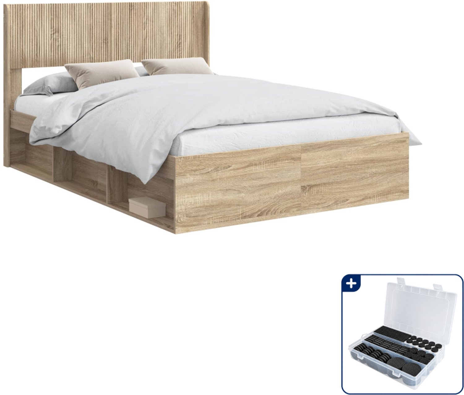 vidaXL bedframe - 120 x 200 cm - bewerkt hout - sonoma eiken - Inclusief antikrasvilt 177-delig Bruin