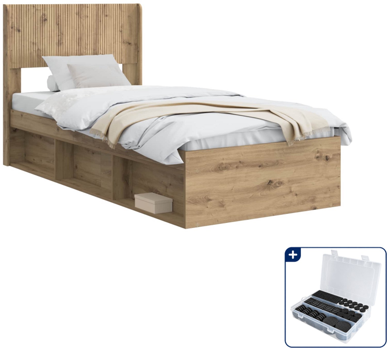 vidaXL bedframe met opbergruimte - 75 x 190 cm - artisanaal eiken - Inclusief antikrasvilt 177-delig Bruin
